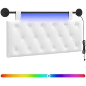 vidaXL Hangend hoofdbord Met LED-verlichting Wit Stof