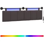 vidaXL Hangend hoofdbord Met LED-verlichting Donkerbruin Stof