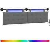 vidaXL Hangend hoofdbord Met LED-verlichting Donkergrijs Stof