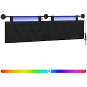 vidaXL Hangend hoofdbord Met LED-verlichting Zwart Stof