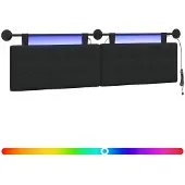 vidaXL Hangend hoofdbord Met LED-verlichting Zwart Stof