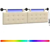 vidaXL Hangend hoofdbord Met LED-verlichting Crèmekleurig Stof