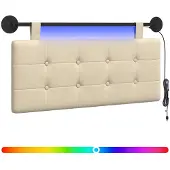 vidaXL Hangend hoofdbord Met LED-verlichting Crèmekleurig Stof