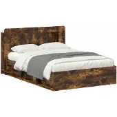 vidaXL Bedombouw met opslag Gerookt eiken 140 x 190 cm Bewerkt hout