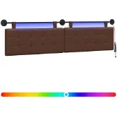 vidaXL Hangend hoofdbord Met LED-verlichting Bruin Kunstleer