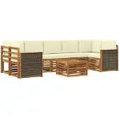 vidaXL Buiten bank set 8 st Natuurlijk en Crème Massief Acacia Hout