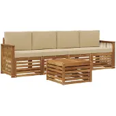 vidaXL Tuinset met 5 zitplaatsen, natuurlijke en beige kleur, massief acaciahout