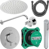 Hansgrohe Regendouche inbouw ecostat wanduitloop met handdouche en hoofddouche 30 cm thermostaat rond chroom