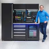 Datona Werkplaatsinrichting PREMIUM RVS werkblad met koelkast – 200 cm breed - Zwart