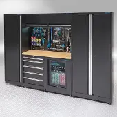 Datona Werkplaatsinrichting PREMIUM eiken werkblad met koelkast - 285 cm breed - Zwart