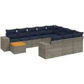 vidaXL 11-delige loungeset voor de tuin met kussens, grijs, kunststof vlechtwerk