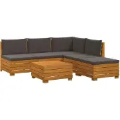 vidaXL Buiten bank set met kussen 6 Stuk Bruin Massief Acacia Hout