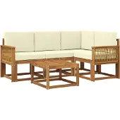 vidaXL Buiten bank set 5 st Natuurlijk en Crème Polyester