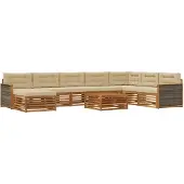 vidaXL Buiten bank set 9 st Natuurlijk en Beige Massief Acacia Hout