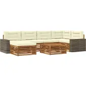 vidaXL Buiten bank set met kussen 7 pcs Natuurlijk en Crème