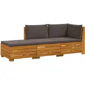 vidaXL Buiten bank set met kussen 3 Stuk Bruin Massief Acacia Hout