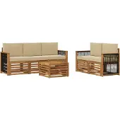 vidaXL Buiten bank set 6 st Natuurlijk en Beige Massief Acacia Hout