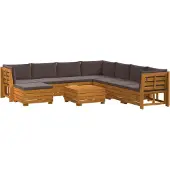 vidaXL Buiten bank set met kussen 9 Stuk Bruin Massief Acacia Hout