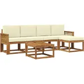 vidaXL Buiten bank set 6 st Natuurlijk en Crème Polyester