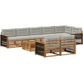 vidaXL Buiten bank set 9 st Naturel en lichtgrijs Solid Acacia Wood