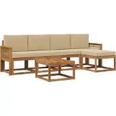vidaXL Buiten bank set 6 st Natuurlijk en Beige Polyester
