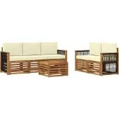 vidaXL Buiten bank set 6 st Natuurlijk en Crème Massief Acacia Hout