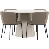 Ebuy24 Lanzo eethoek tafel Ø120cm en 4 stoelen beige, bruin.
