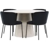 Ebuy24 Lanzo eethoek tafel Ø120cm en 4 stoelen beige, zwart.