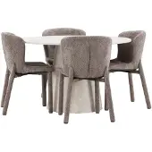 Ebuy24 Lanzo eethoek tafel Ø120cm en 4 stoelen beige, bruin.