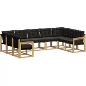 vidaXL Buiten bank set met kussen 9 pcs Wit en zwart