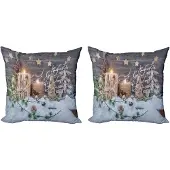 Abakuhaus Kerstkussensloopset (2 stuks), Kaarsen met lantaarns, 40 cm, Bruin Wit