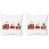 Abakuhaus Kerstkussenhoez set van 2, Peperkoektrein, 50x50 cm, Wit Bruin Vermiljoen