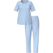 Ulla Popken - Dames - Pyjama tweedelig stippen korte mouw - Ijsblauw - Maat 50+