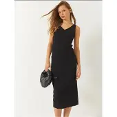 Bianco V-hals Geribbelde Midi-jurk