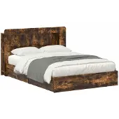 vidaXL Bedombouw met opslag Gerookt eiken 135 x 190 cm Bewerkt hout