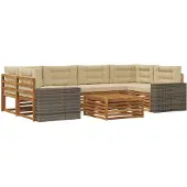 vidaXL Buiten bank set 7 st Natuurlijk en Beige Polyester