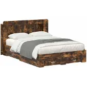 vidaXL Bedombouw met opslag Gerookt eiken 150 x 200 cm Bewerkt hout