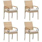 vidaXL Tuinstoelen 4 st Beige en Crème Wit Poly Rattan en Acacia