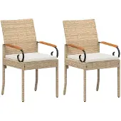 vidaXL Tuinstoelen 2 st Beige en Crème Wit Poly Rattan en Acacia