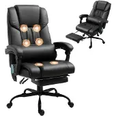 Vinsetto Massage Bureaustoel-Kunstleer-75L x 66B x 112-122H cm-Zwart