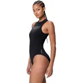 Speedo Endurance+ Logo Hydrasuit 1 Piece Dames Sportbadpak - Kleurvast Badpak Dames - Chloorbestendig Zwempak Dames - Sportbadpak Dames met Ritssluiting - Zwart/Wit - 34