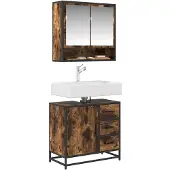 vidaXL Wastafelkast 65x33x60 cm bewerkt hout gerookt eikenkleurig