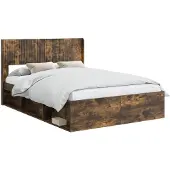 vidaXL Bedframe met opbergruimte en hoofdbord Gerookt eiken