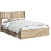 vidaXL Bedframe met opbergruimte en hoofdbord Sonoma Eiken