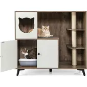 Northix Kattenbak met 3 sisalkrabpalen, grijs-wit