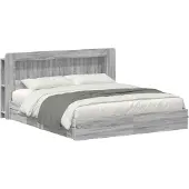 vidaXL - Bedombouw - met - opslag - Grijs - Sonoma - 200 - x - 200 - cm - Bewerkt - hout