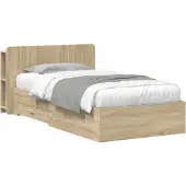 vidaXL Bedombouw met opslag Sonoma Eiken 100 x 200 cm Bewerkt hout