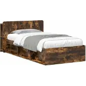 vidaXL Bedombouw met opslag Gerookt eiken 75 x 190 cm Bewerkt hout