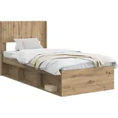 vidaXL Bedframe met opbergruimte en hoofdbord Artisanaal eiken