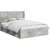 vidaXL Bedframe met opbergruimte en hoofdbord Betongrijs 135 x 190 cm